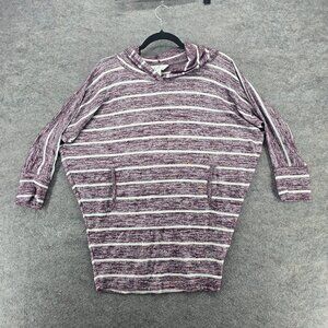Market Spruce Hoodie Womens Small 3/4 Sleeve Purple Striped Pullover 034530